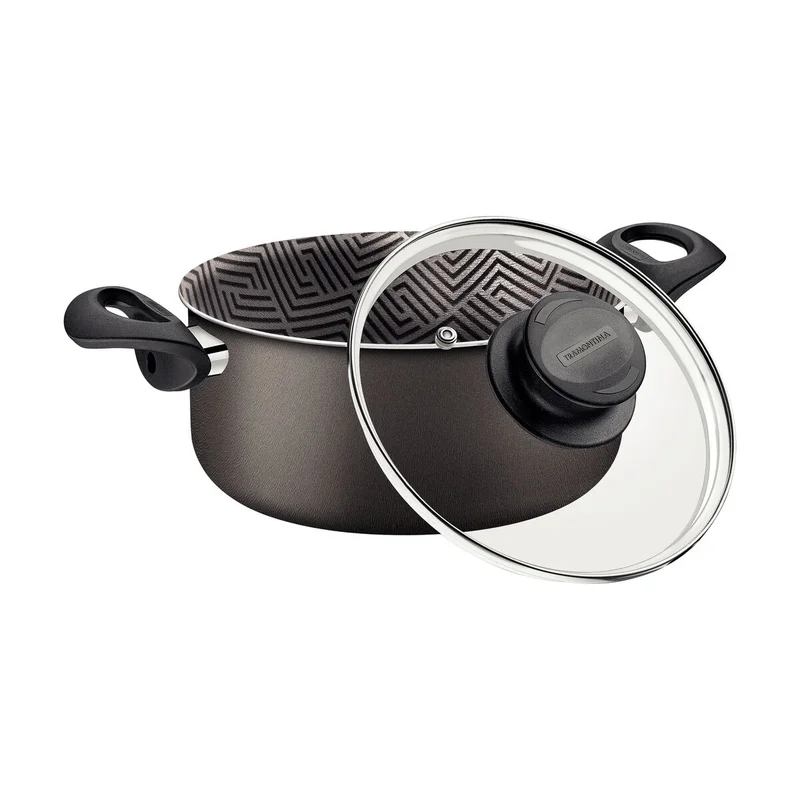 ترامونتينا Tramontina Paris Aluminum Casserole with Interior and Exterior Starflon Max Lead Nonstick Coating with a Glass Lid, 24 cm 4,9 L